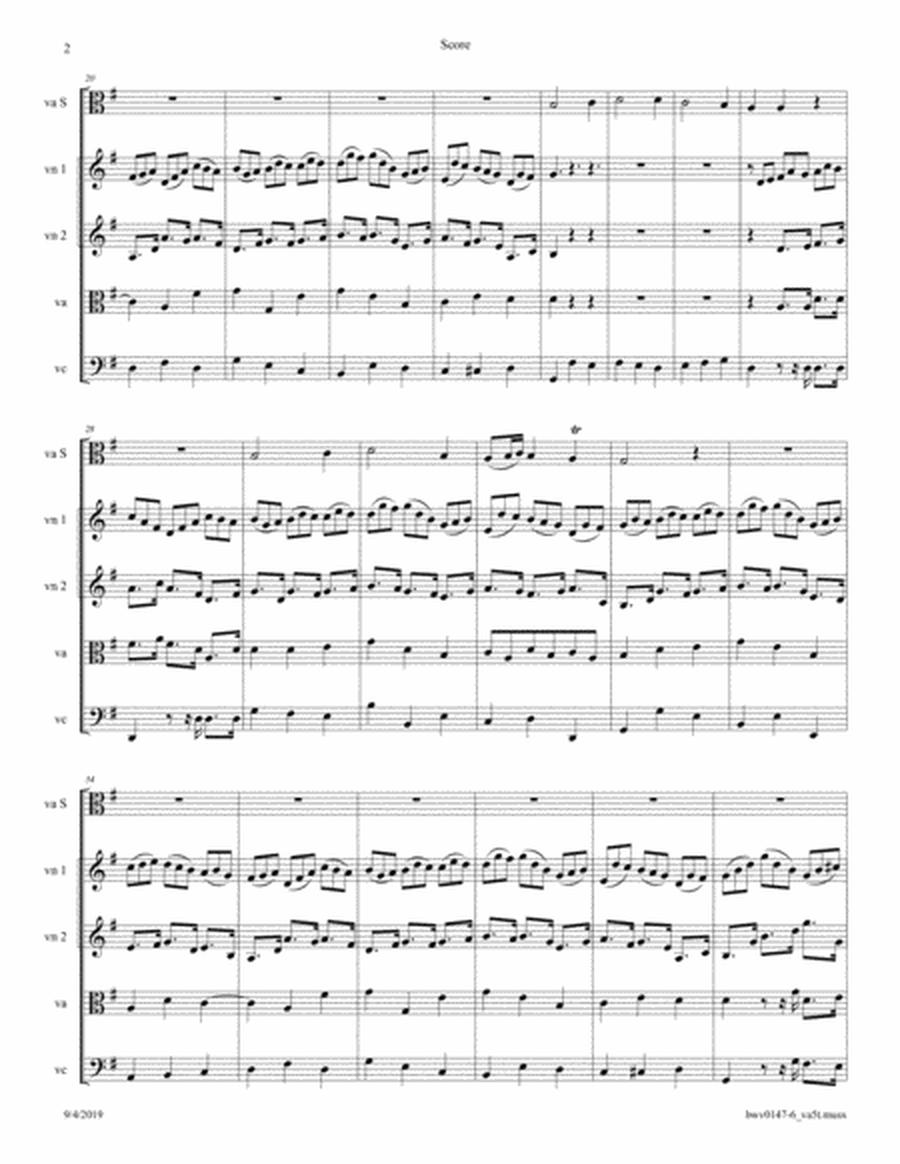 Bach: Jesu, bleibet meine Freude BWV 147-6; arr. for Viola Quintet. image number null