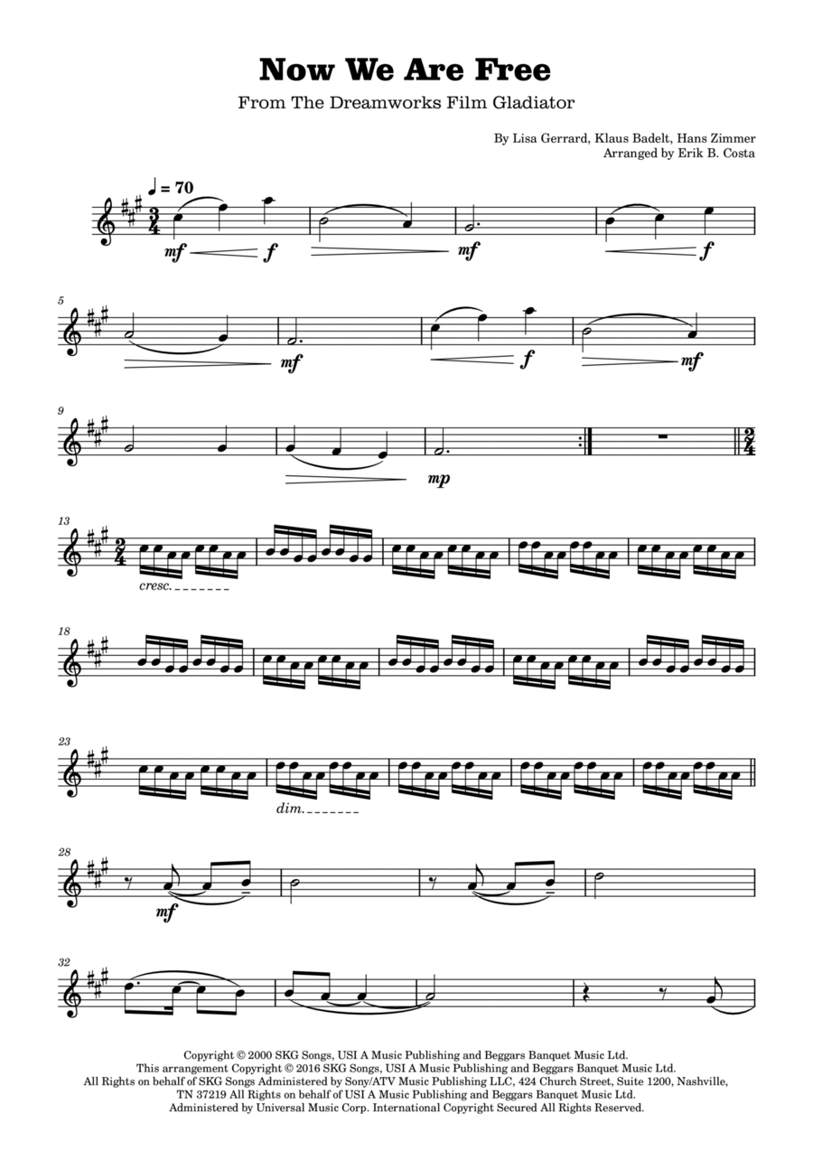 Now We Are Free Now We Are Free B-Flat Clarinet scores gallery preview page 1