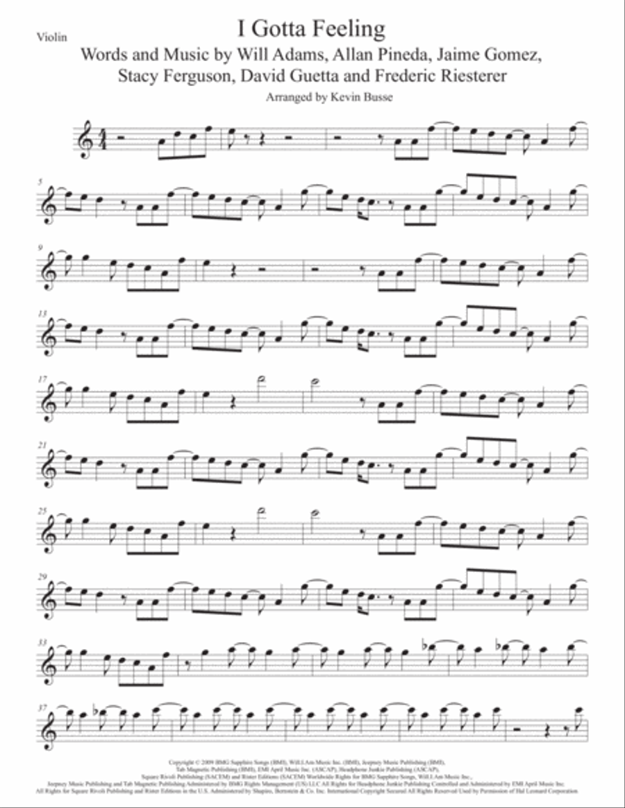 I Gotta Feeling I Gotta Feeling Violin Solo scores gallery preview page 1