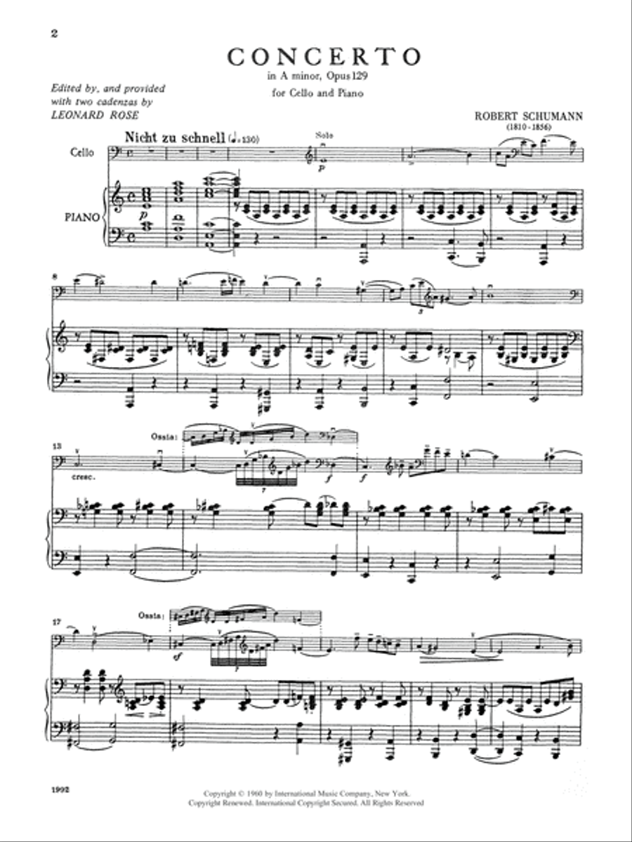 Concerto In A Minor, Opus 129 (With Two Cadenzas)