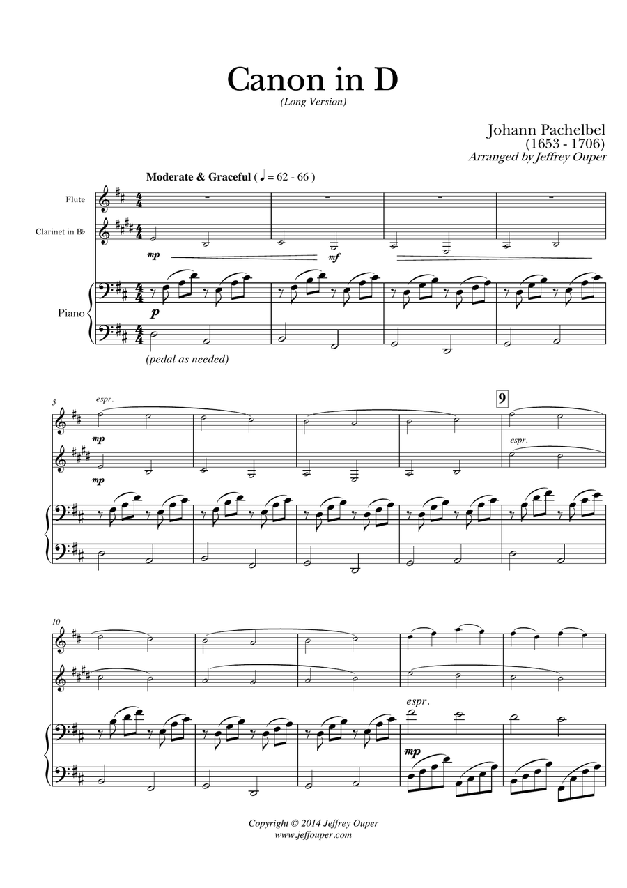 Canon in D (Long Version) for Flute, Clarinet, and Piano image number null