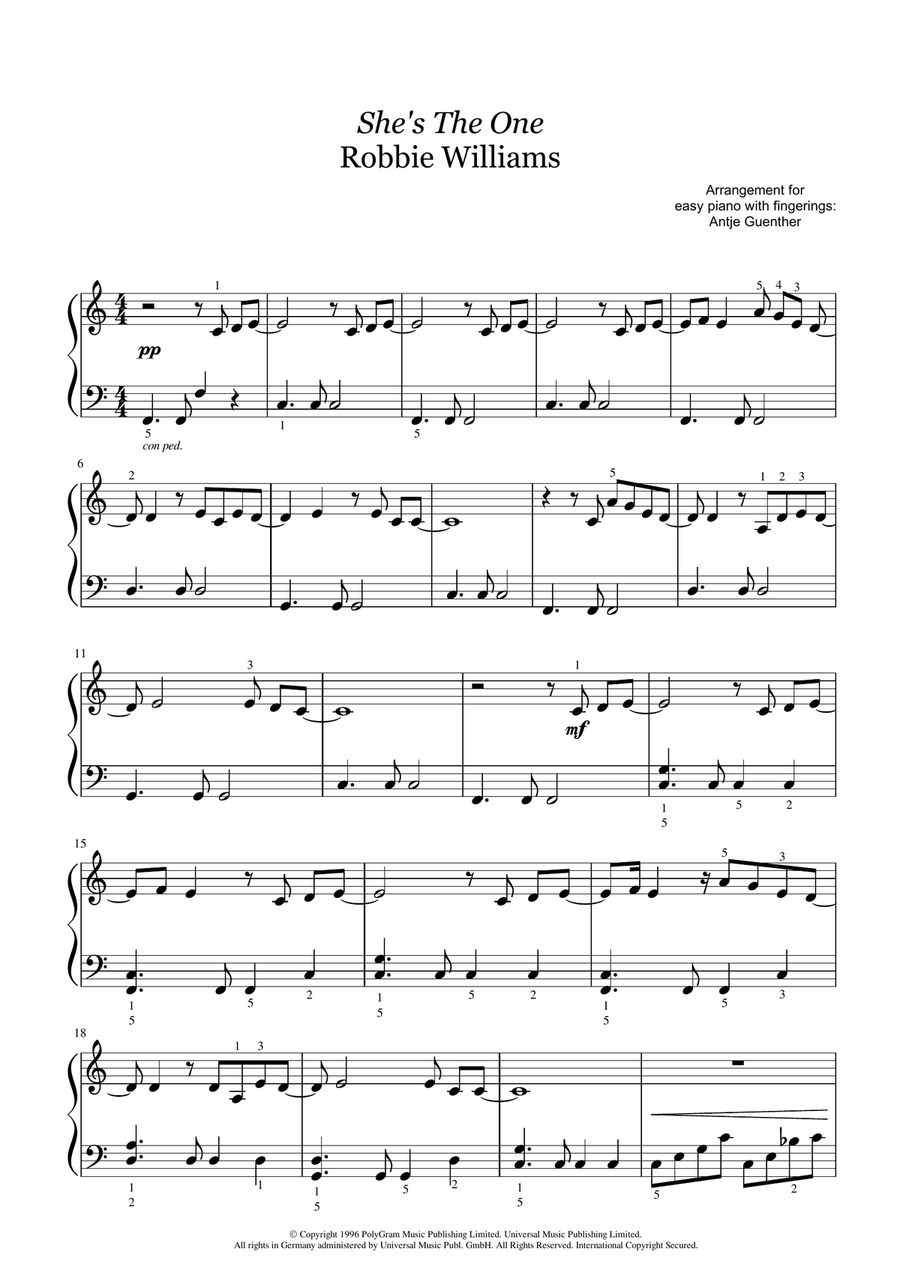 She's The One Easy Piano scores gallery preview page 1
