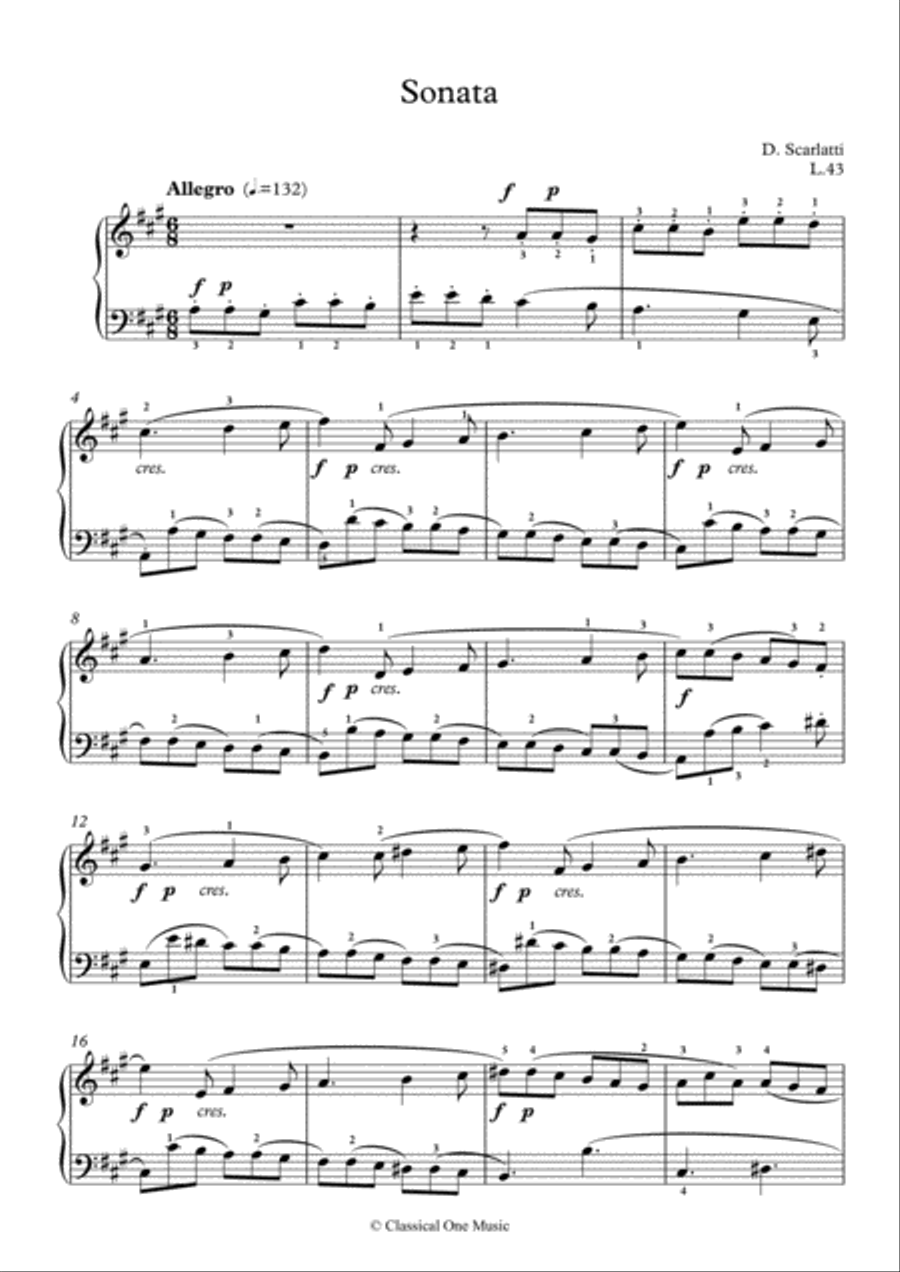 Scarlatti-Sonata in A-Major L.43 K.405(piano) Piano Solo scores gallery preview page 2