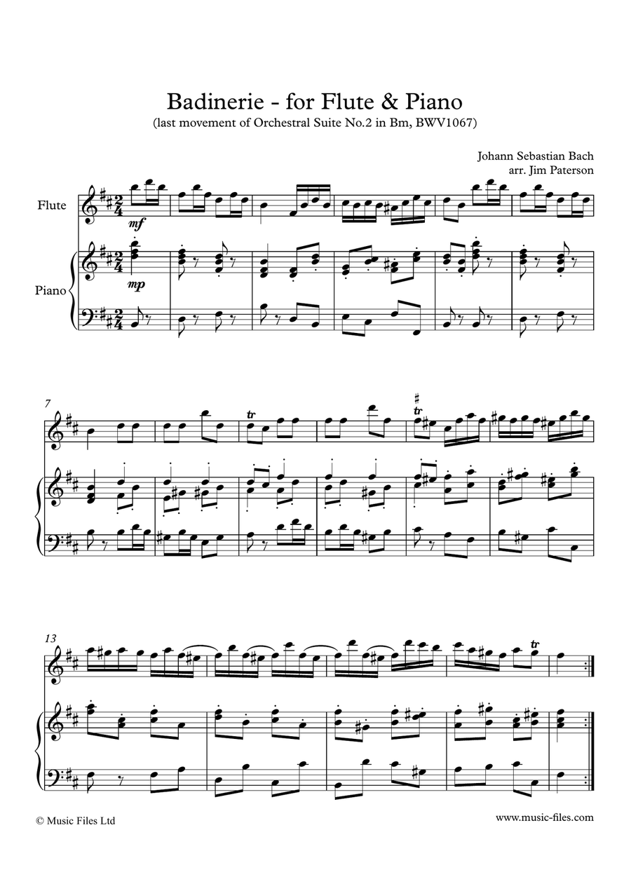 Bach: Badinerie for Flute and Piano Flute Solo scores gallery preview page 1