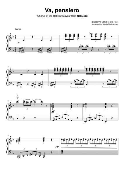 Va, pensiero (Chorus of the Hebrew Slaves) - Piano Solo image number null