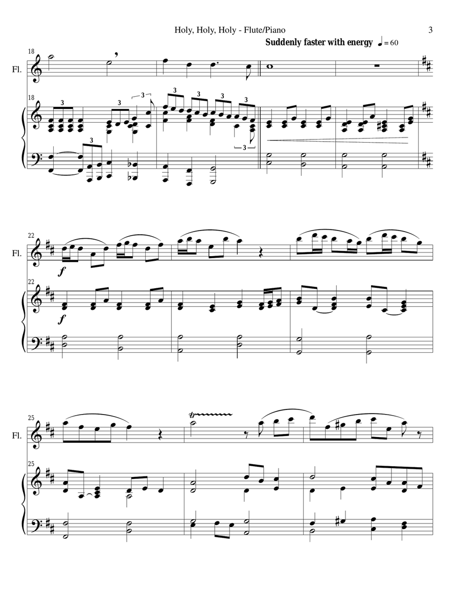 HOLY, HOLY, HOLY (Flute Piano and Flute Part) Flute Solo scores gallery preview page 3
