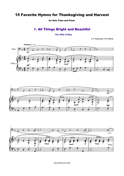 15 Favourite Hymns for Thanksgiving and Harvest for Tuba and Piano