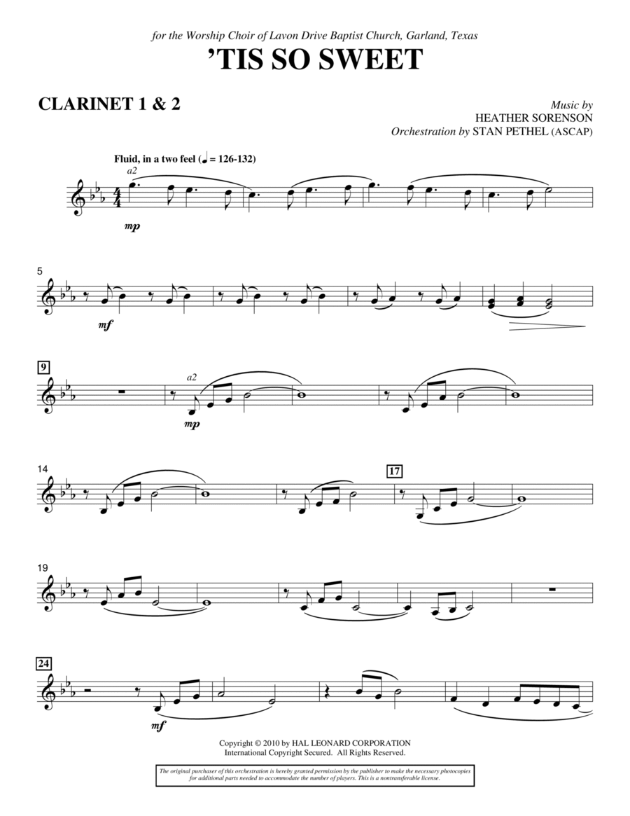 'Tis So Sweet - Bb Clarinet 1,2