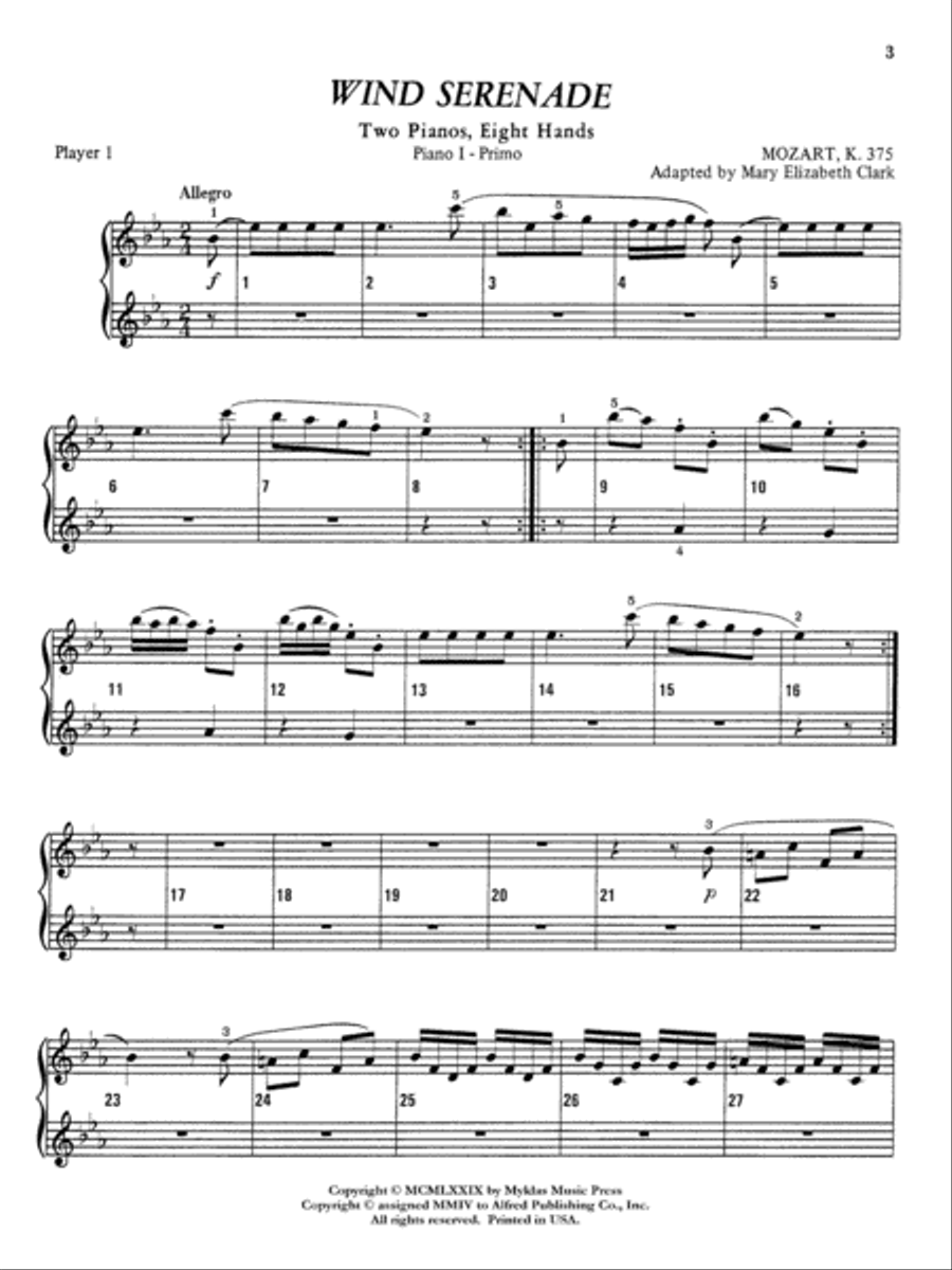 Wind Serenade - Piano Quartet (2 Pianos, 8 Hands) Cello scores gallery preview page 2