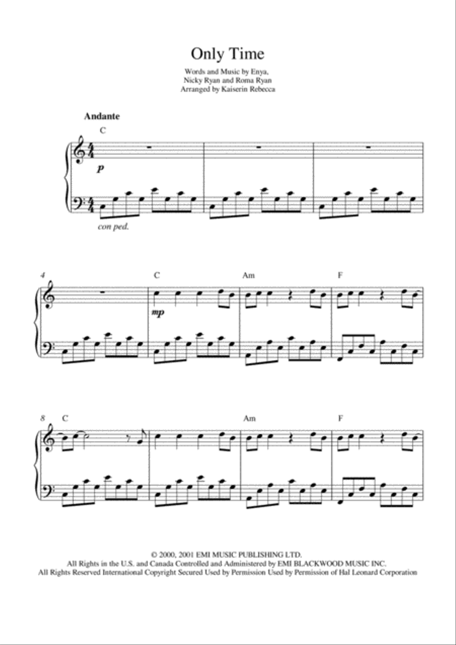 Only Time Only Time Piano Solo scores gallery preview page 1