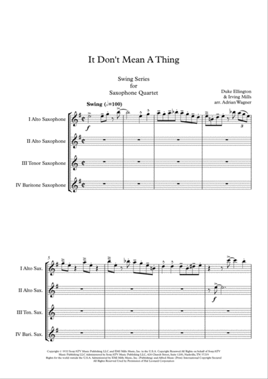 It Don't Mean A Thing (If It Ain't Got That Swing) Saxophone Quartet scores gallery preview page 3