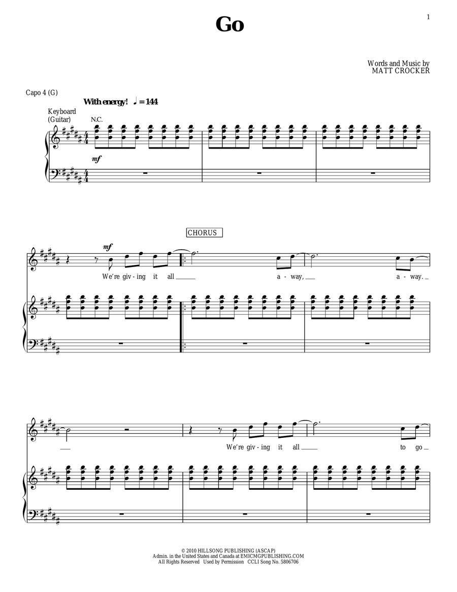 Go Go Piano, Vocal, Guitar scores gallery preview page 1