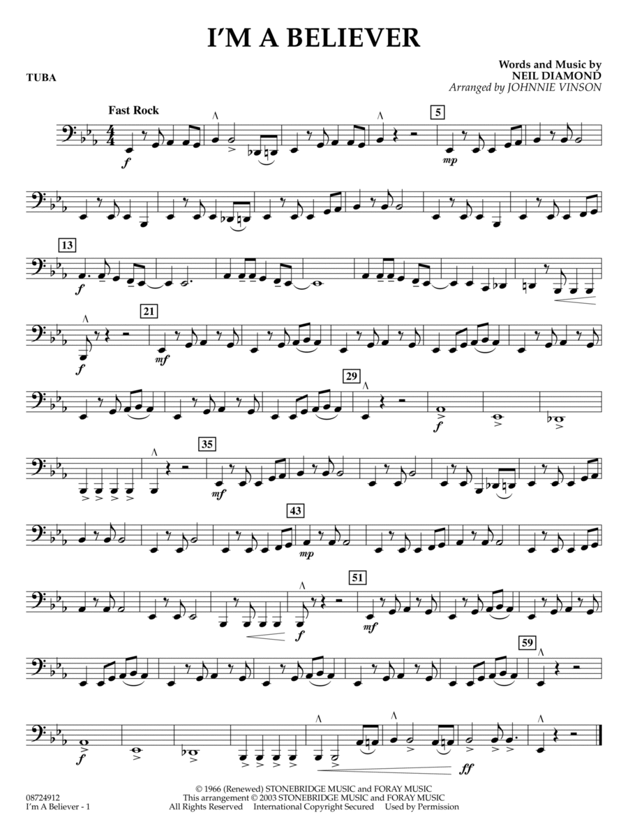 I'm a Believer (arr. Johnnie Vinson) - Tuba Concert Band scores gallery preview page 1