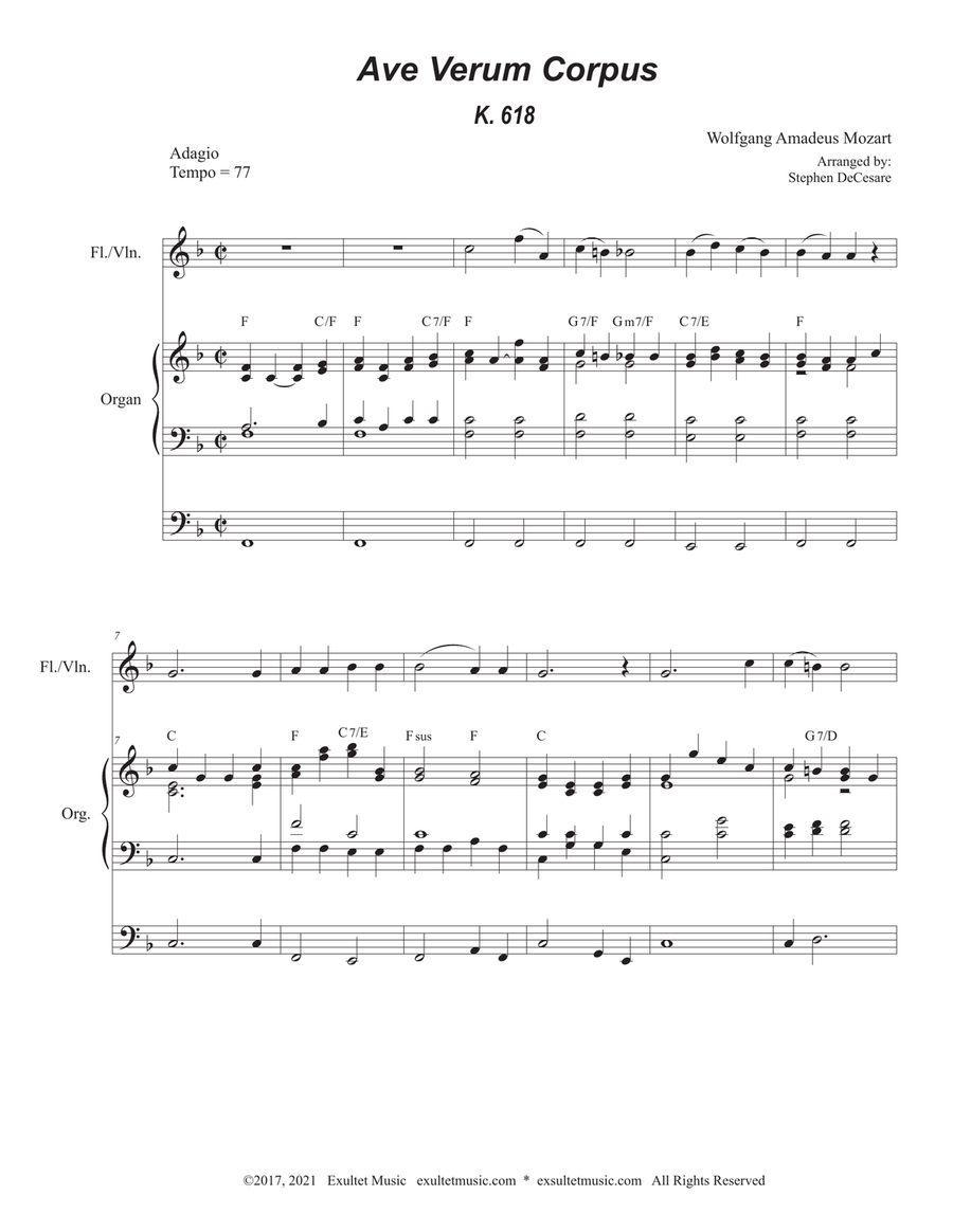Ave Verum Corpus (Flute or Violin solo - Organ Accompaniment) Flute scores gallery preview page 1