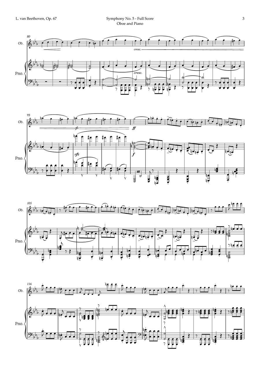 Symphony No. 5 by Beethoven for Oboe and Piano Piano scores gallery preview page 4