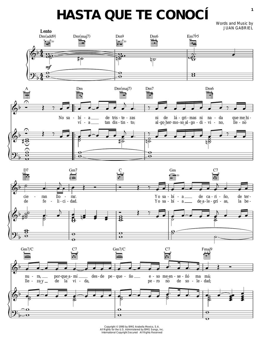 Hasta que te conoci Piano, Vocal, Guitar scores gallery preview page 1