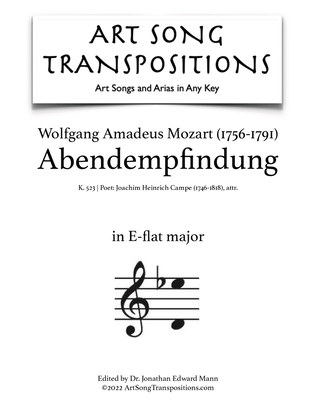 Book cover for MOZART: Abendempfindung, K. 523 (transposed to E-flat major)