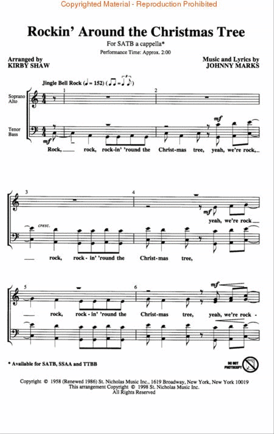 Rockin' Around the Christmas Tree 4-Part scores gallery preview page 2