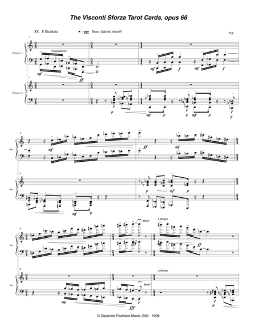 Visconti Sforza Tarot Cards, opus 66 ... Twenty Two Salon Pieces For Two Pianos (1996) 21 Il Giudizi 2 Pianos, 4-Hands scores gallery preview page 1
