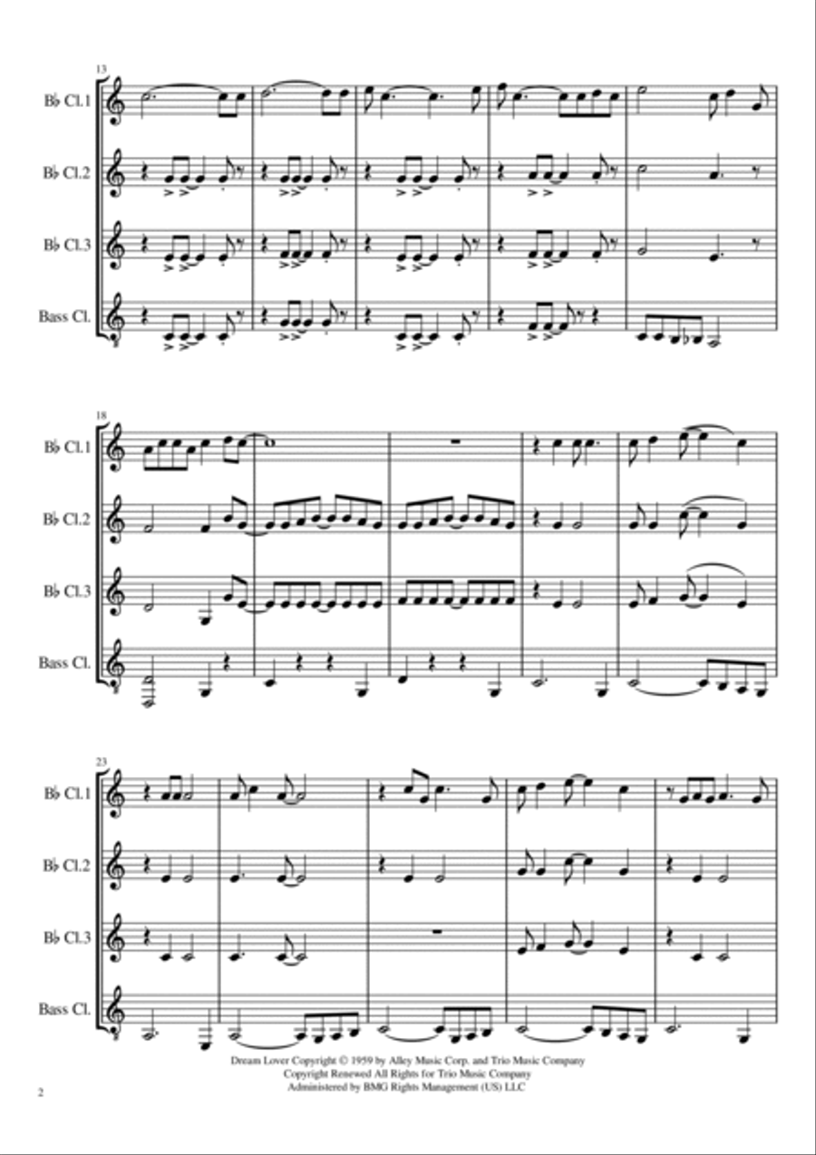 Dream Lover Clarinet Quartet scores gallery preview page 2