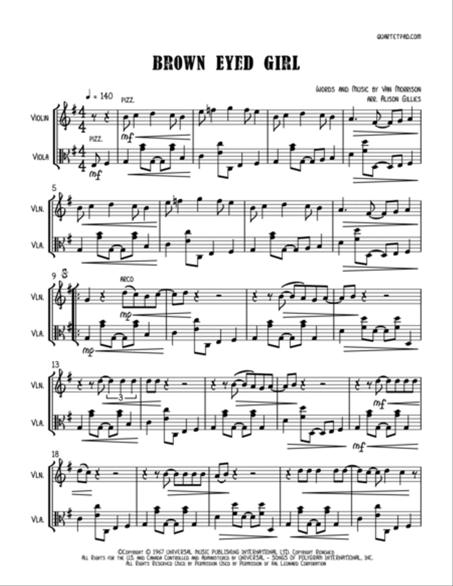Brown Eyed Girl String Duet scores gallery preview page 2