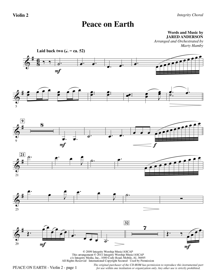 Peace On Earth - Violin 2 Choir scores gallery preview page 1