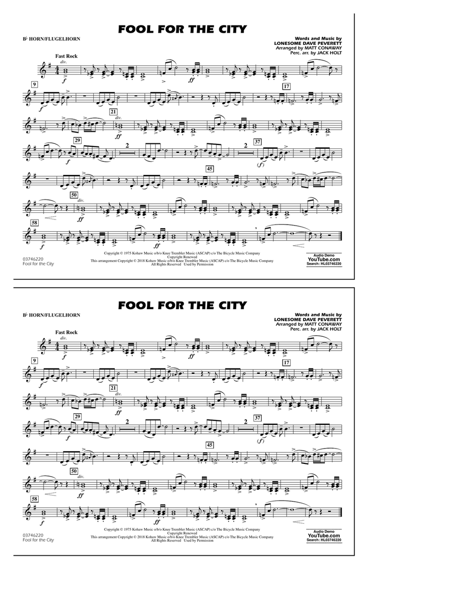 Fool For The City - Bb Horn/Flugelhorn Marching Band scores gallery preview page 1