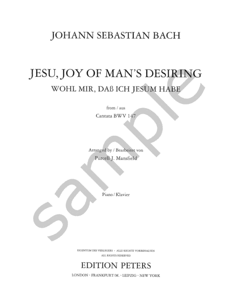 Jesu, Joy of Man's Desiring (Arranged for Piano)