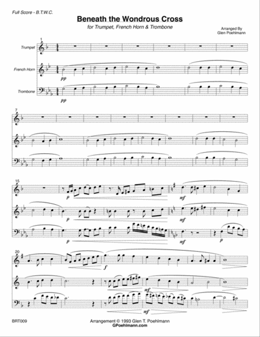 BENEATH THE WONDROUS CROSS for BRASS TRIO (Beneath the Cross of Jesus+When I survey) Brass Trio scores gallery preview page 1