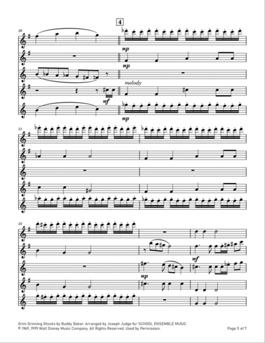 Grim Grinning Ghosts Saxophone Quartet scores gallery preview page 5