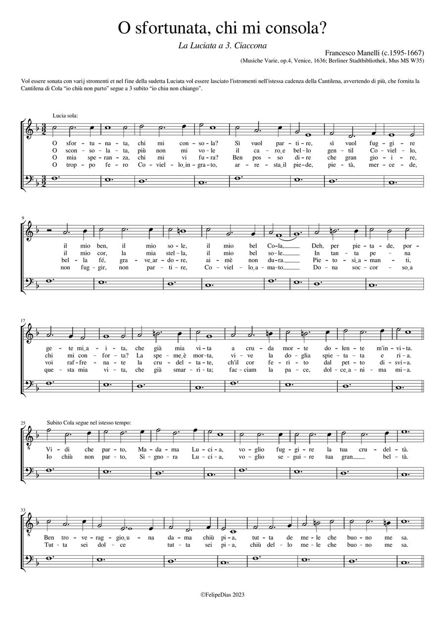 O sfortunata, chi mi consola? (La Luciata a 3. Ciaccona) Small Ensemble scores gallery preview page 1