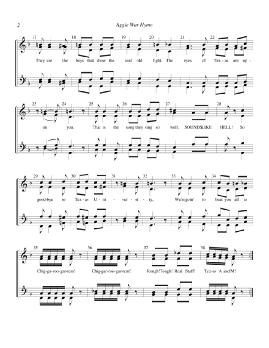 Texas A&M Aggie War Hymn Texas A&M Aggie War Hymn SSAA scores gallery preview page 2