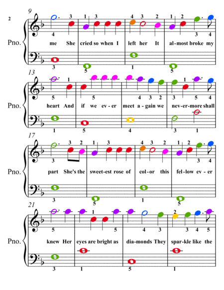 The Yellow Rose of Texas Easiest Piano Sheet Music with Colored Notation