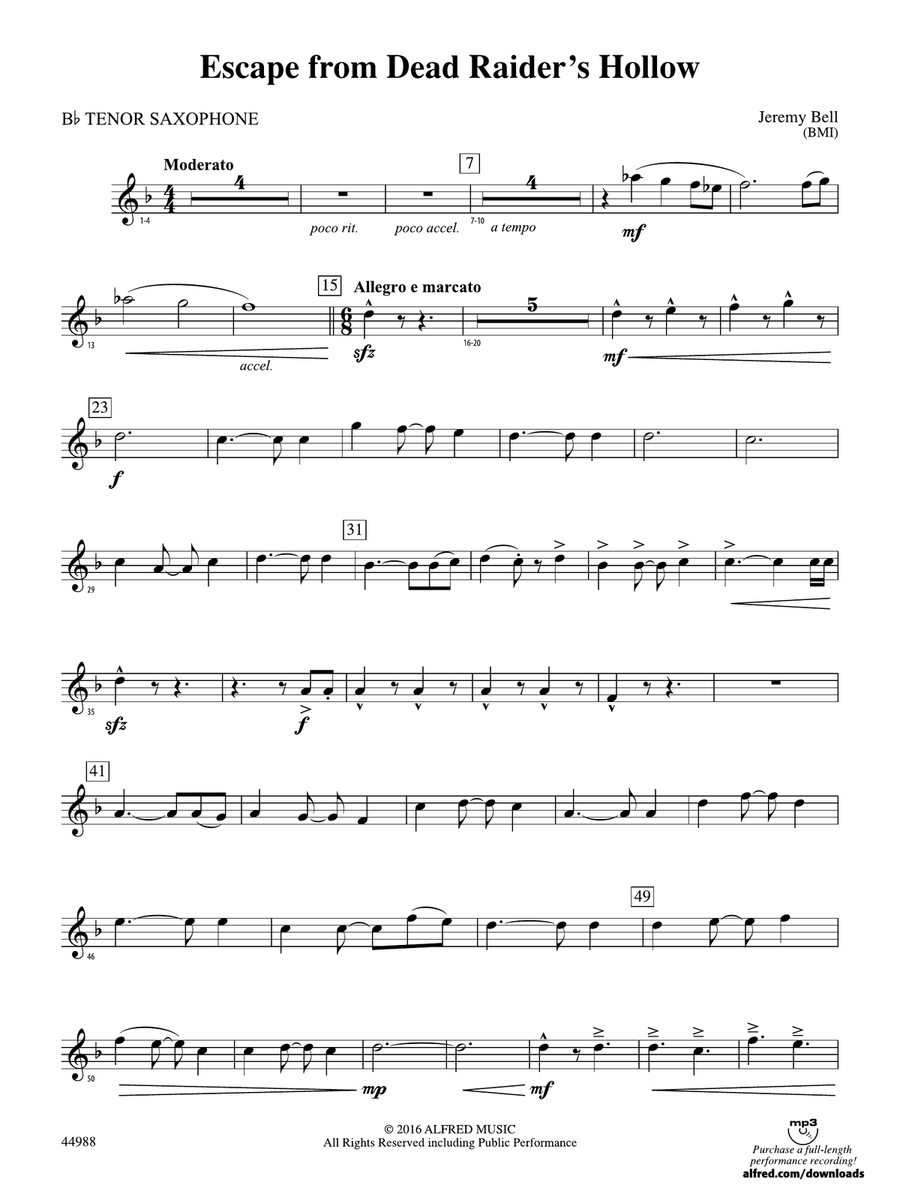 Escape from Dead Raider's Hollow: B-flat Tenor Saxophone