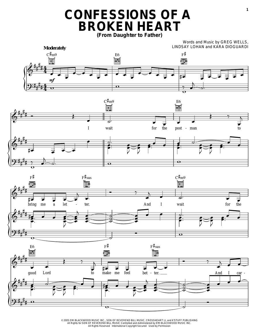 Confessions Of A Broken Heart (Daughter To Father) Piano, Vocal, Guitar scores gallery preview page 1