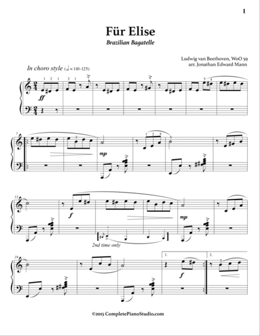 BEETHOVEN: Für Elise (Brazilian Jazz arrangement) Piano Solo scores gallery preview page 2