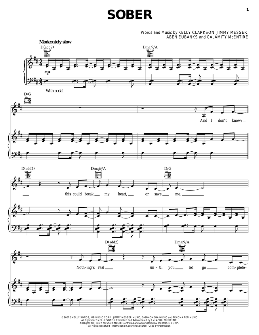 Sober Piano, Vocal, Guitar scores gallery preview page 1