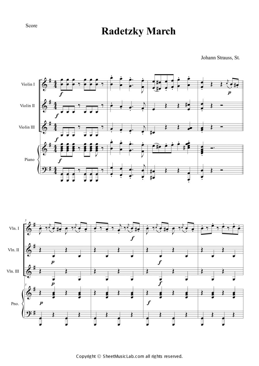 Radetzky March in G Piano Quartet scores gallery preview page 1