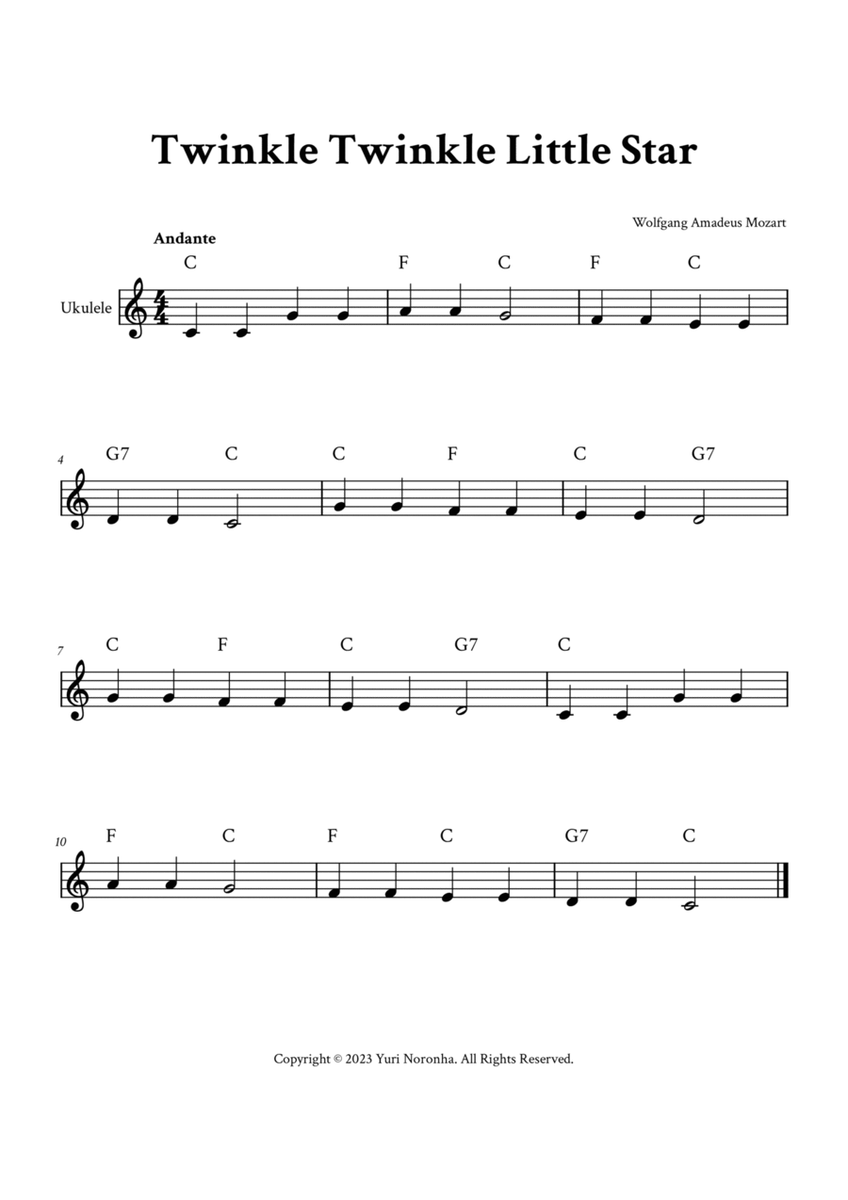 Twinkle Twinkle Little Star - For Ukulele (C Major - with Chords) image number null