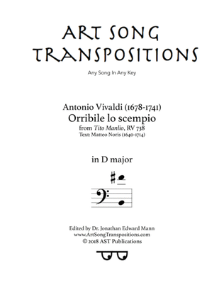 Book cover for VIVALDI: Orribile lo scempio (transposed to D major)