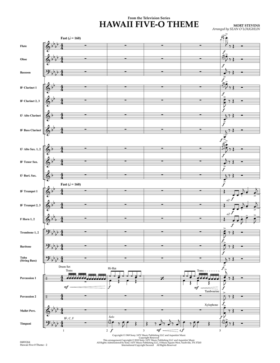 Hawaii Five-O Theme - Full Score Concert Band scores gallery preview page 2