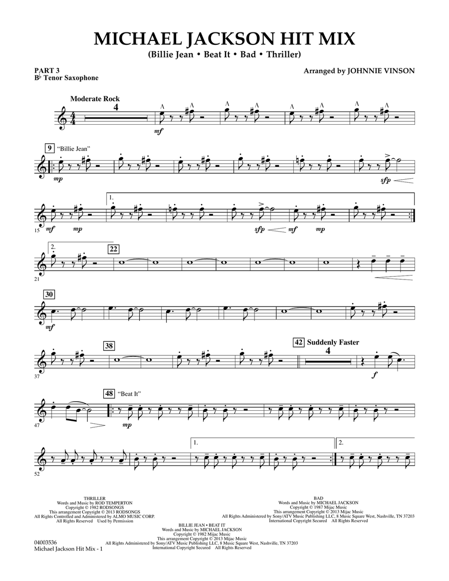 Michael Jackson Hit Mix - Pt.3 - Bb Tenor Saxophone Concert Band scores gallery preview page 1