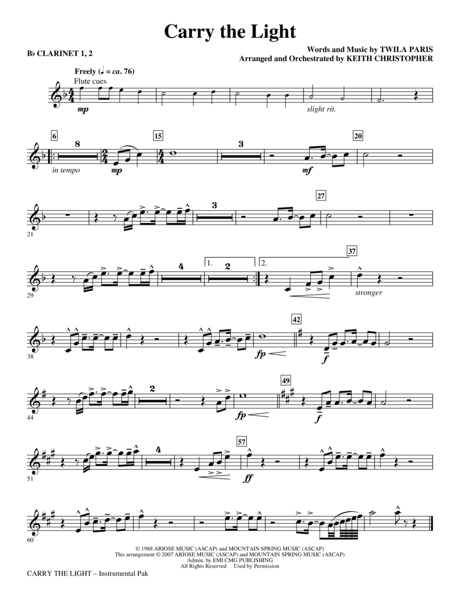 Carry The Light - Bb Clarinet 1 & 2 Choir scores gallery preview page 1