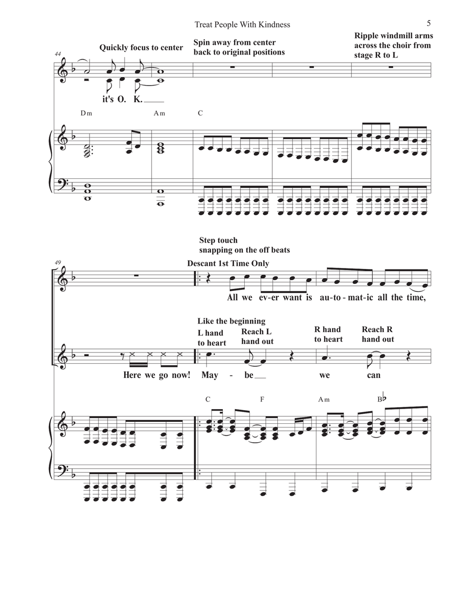 Treat People With Kindness Unison Choir scores gallery preview page 5