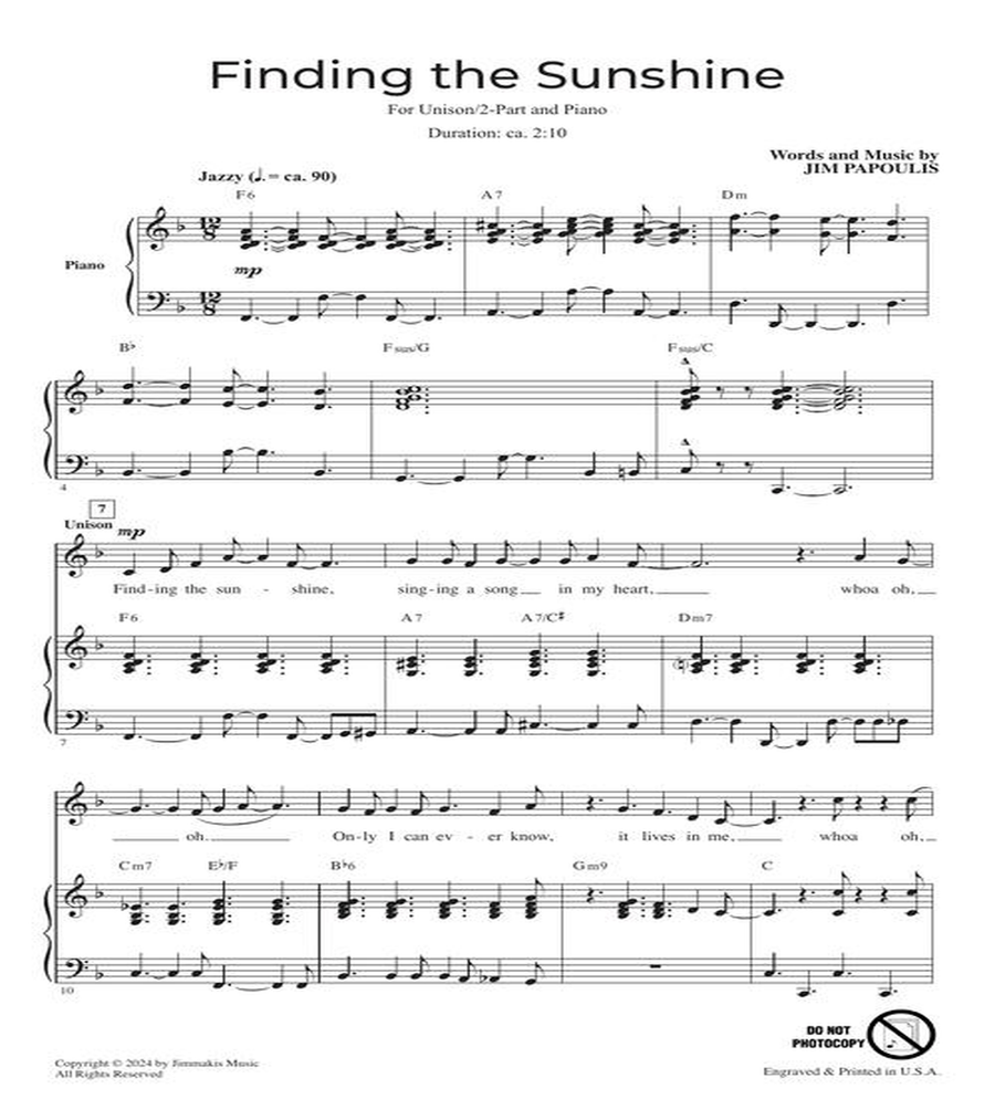 Finding the Sunshine Unison Choir scores gallery preview page 4