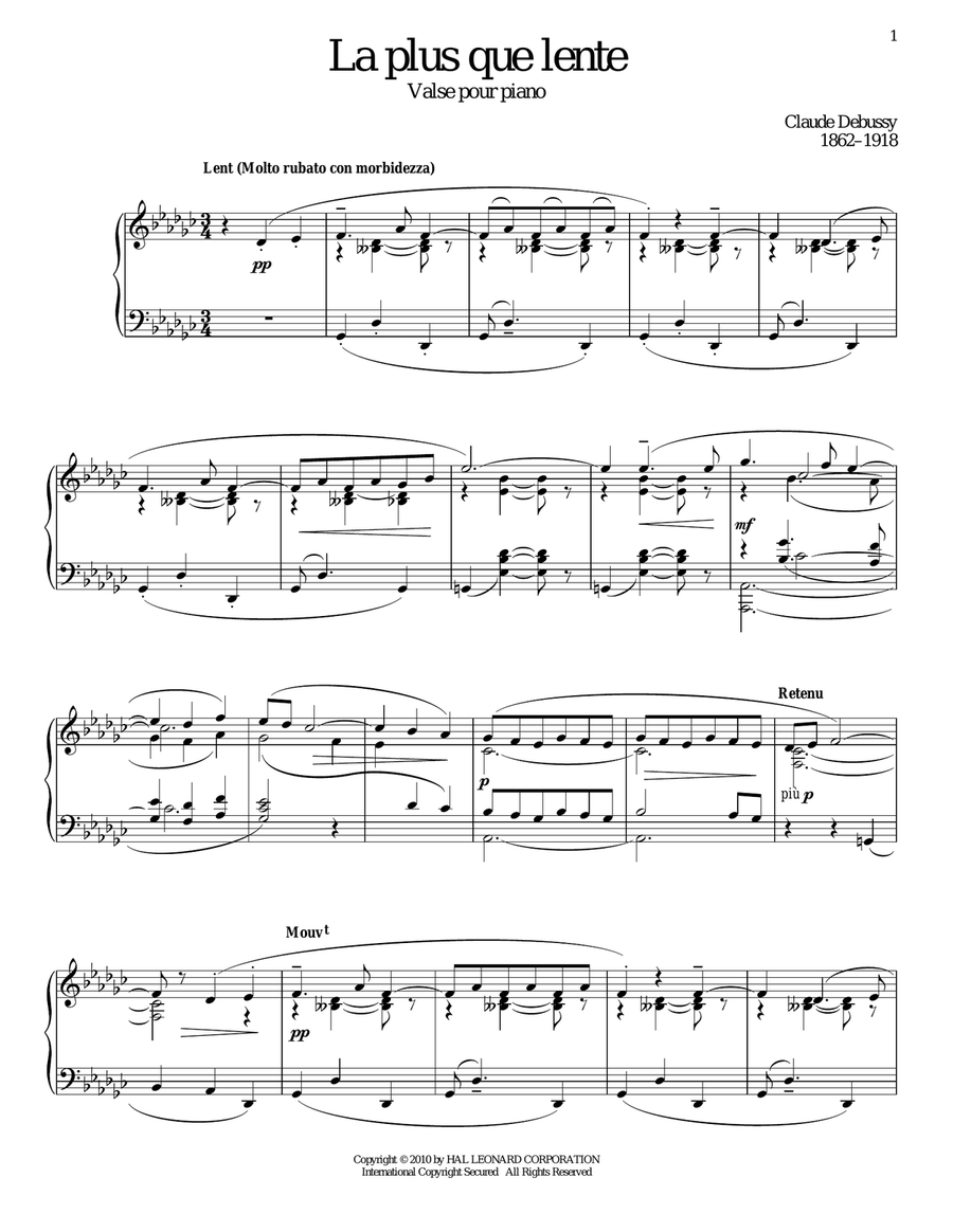 La Plus Que Lente Piano Solo scores gallery preview page 1