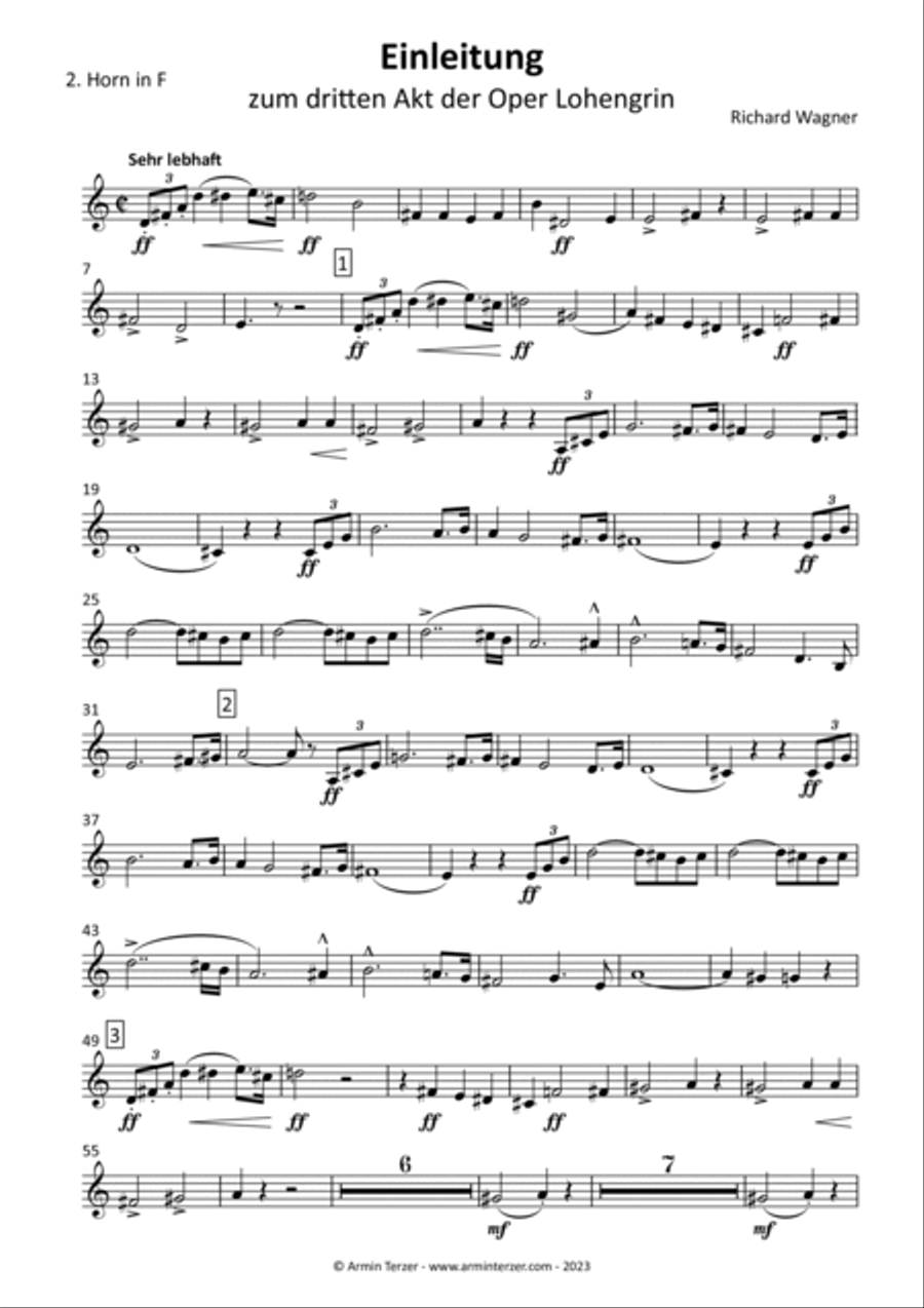 Lohengrin Prelude to Act 3 - transposed horn parts (1-4) Horn Solo scores gallery preview page 3