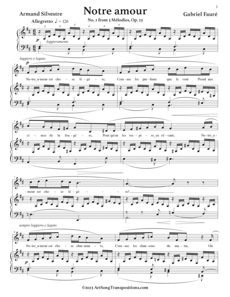 FAURÉ: Notre amour, Op. 23 no. 2 (transposed to D major)