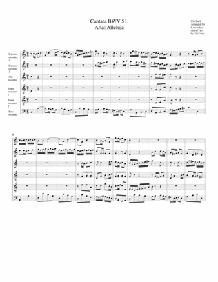 Book cover for Aria: Alleluja from Cantata BWV 51 (arrangement for 6 recorders)