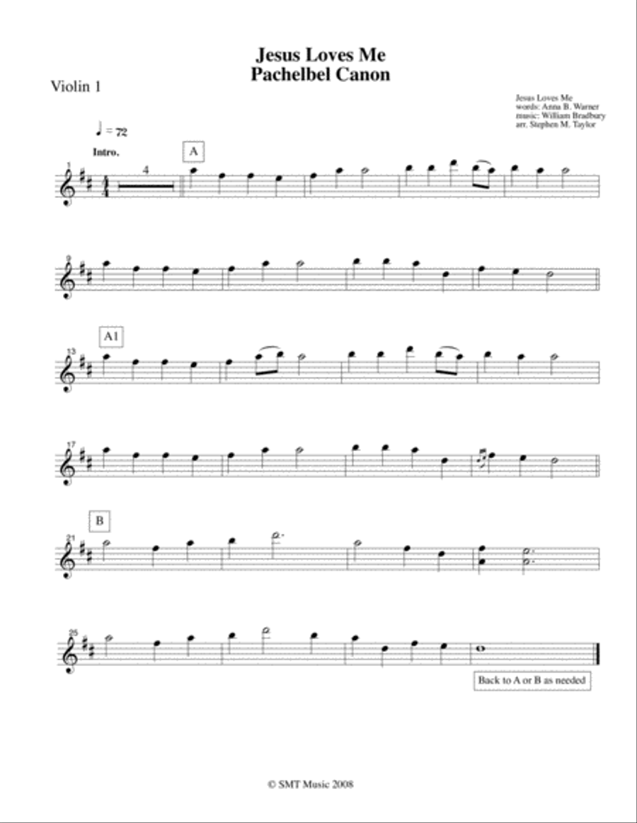 Jesus Loves Me Pachelbel Canon for string quartet String Quartet scores gallery preview page 1